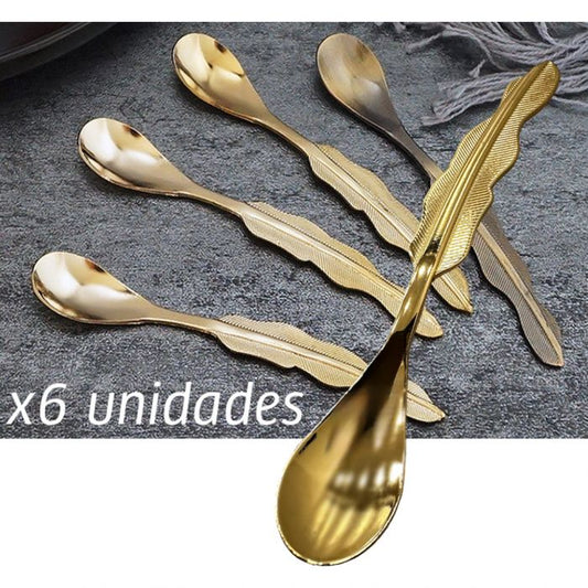 Set X6 Cucharitas Café Postre Acero Inoxidable Diseño Pluma