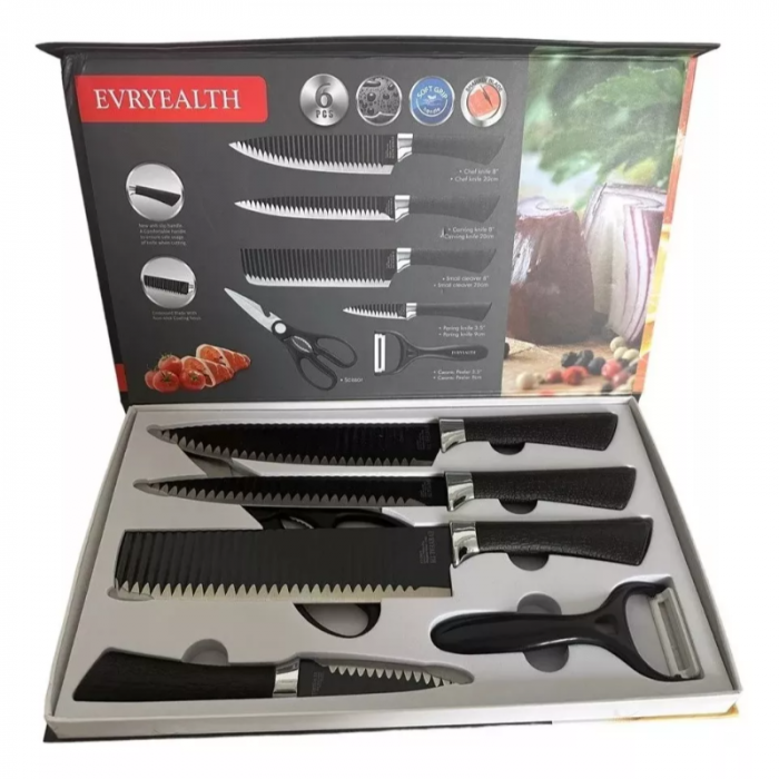 Set Juego Cuchillos Cocina 6 Pz Acero Cerámica Profesional